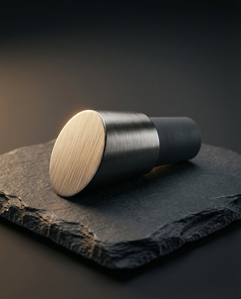 VAELO oblique stopper — brushed gunmetal cap with silicone plug